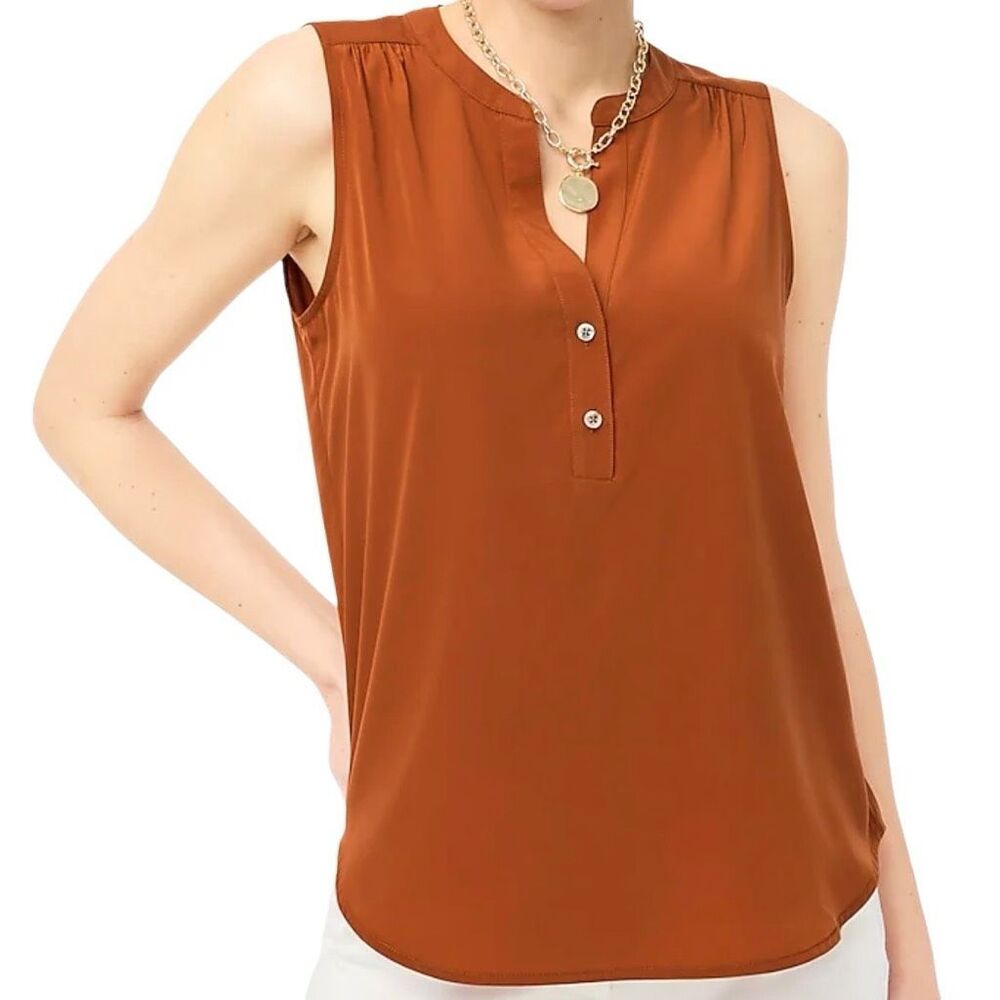 J Crew Redwood Branch Orange Sleeveless V Neck Popover Top